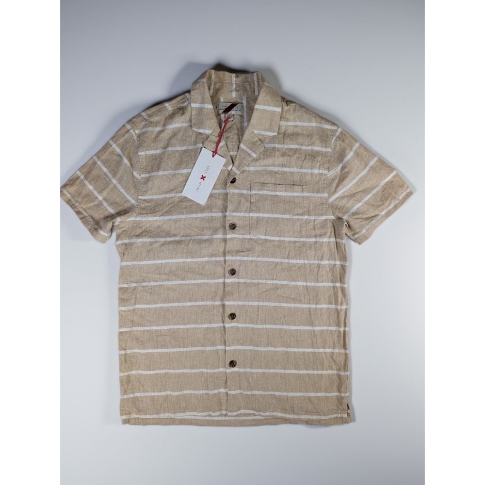 Best Made Co Tan White Striped Linen Cotton Camp Shirt Men's S